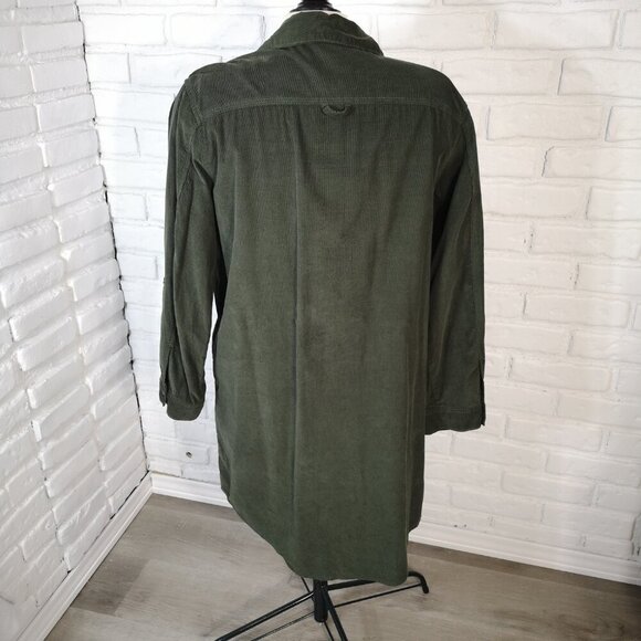 Lucky Brand Ladies Size Small Button Front & Cuffs Dark Green Corduroy Dress - Picture 2 of 13